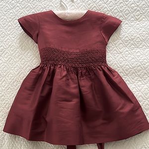 L’Infant Luxe Wine Color Raw Silk Baby Girl Dress Smocking Full Skirt Worn Twice